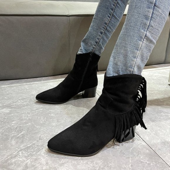 New Women suede fashion chunky mid-heel ankle boots Size 8 - Picture 8 of 8